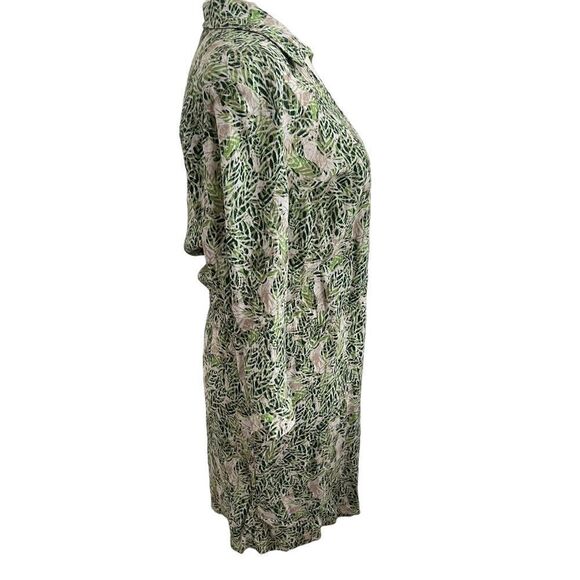 CAbi Style 280 Green + Tan Leaf Print Faux Wrap Dress w/ Collar Small - Picture 7 of 9